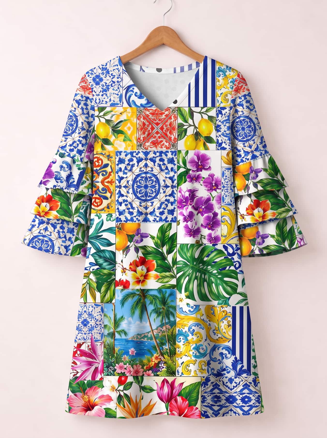 "Kisiwa" Stacked Ruffle Sleeve Dress