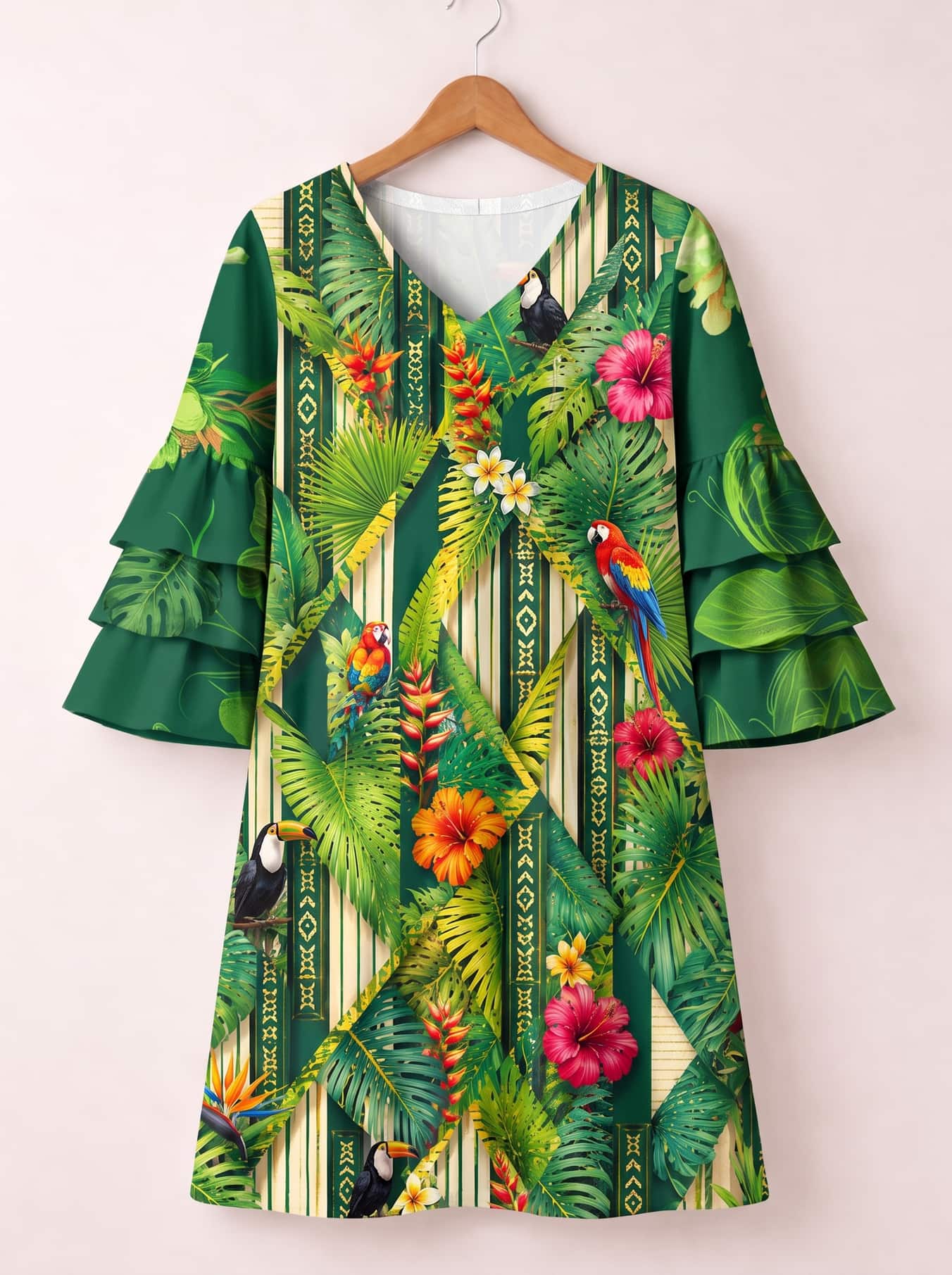 "Msitu" Stacked Ruffle Sleeve Dress