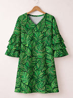 "Asili" Emerald Stacked Ruffle Sleeve Dress Promo