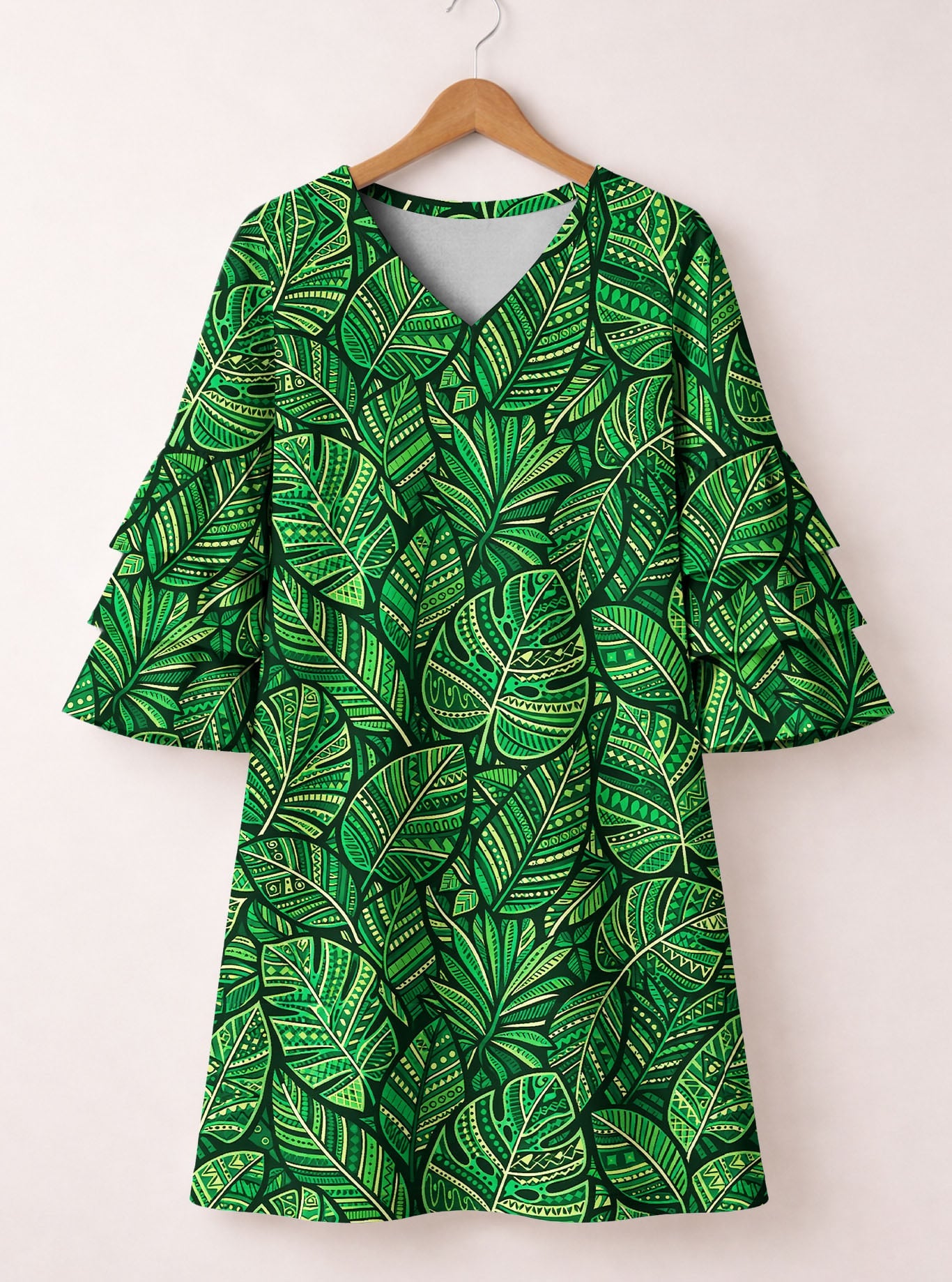 "Asili" Emerald Stacked Ruffle Sleeve Dress