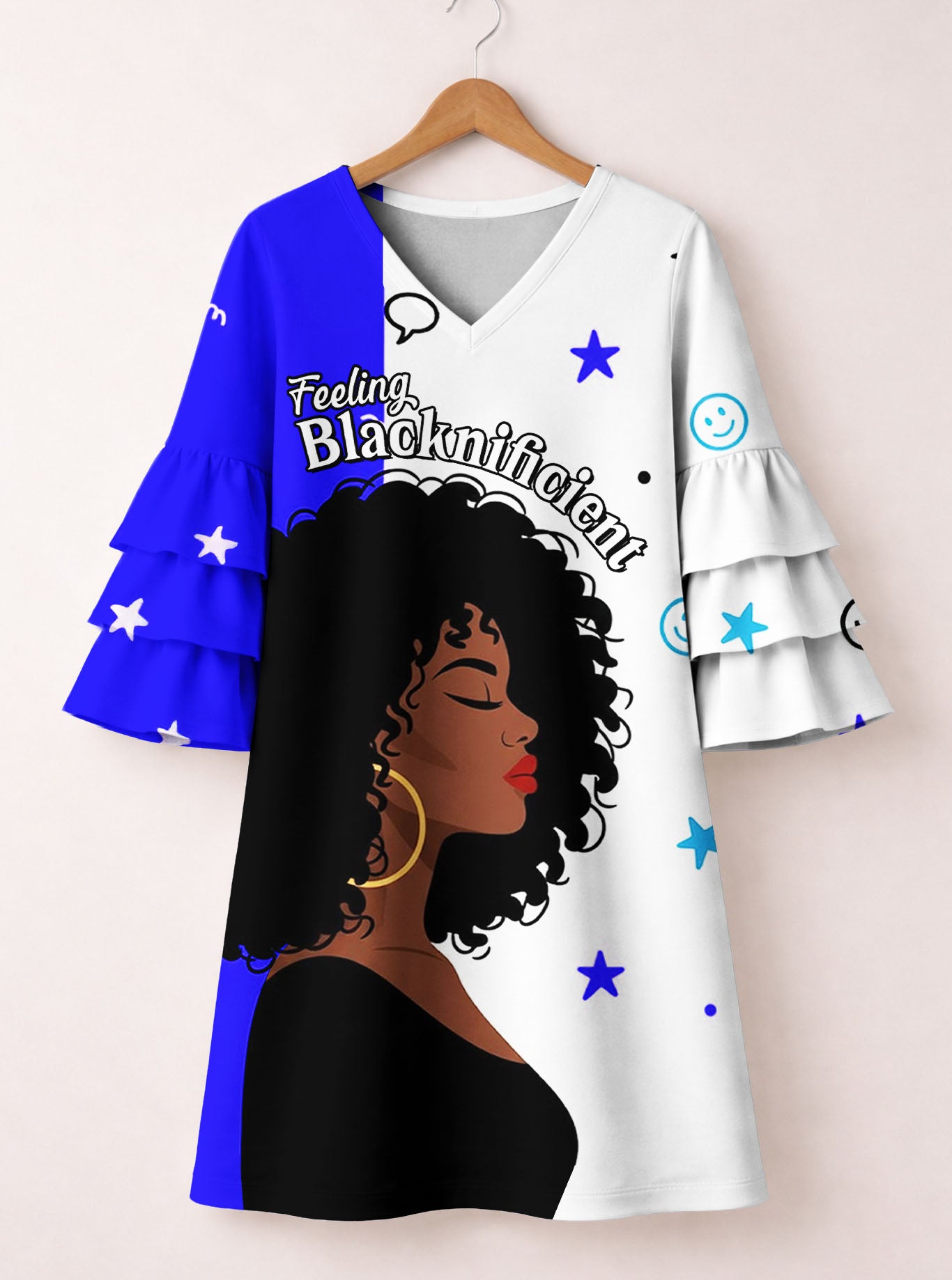 Feeling Blacknificient Blue Stacked Ruffle Sleeve Dress