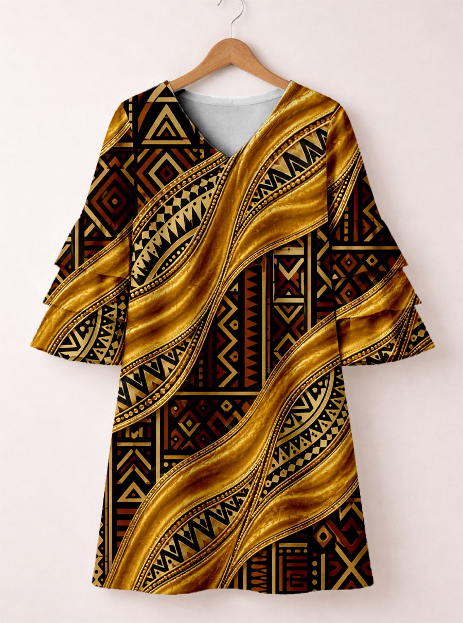 "Kahiko" Stacked Ruffle Sleeve Dress