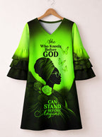 "Selah" Green Stacked Ruffle Sleeve Dress