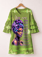 Green Orchid Stacked Ruffle Sleeve Dress