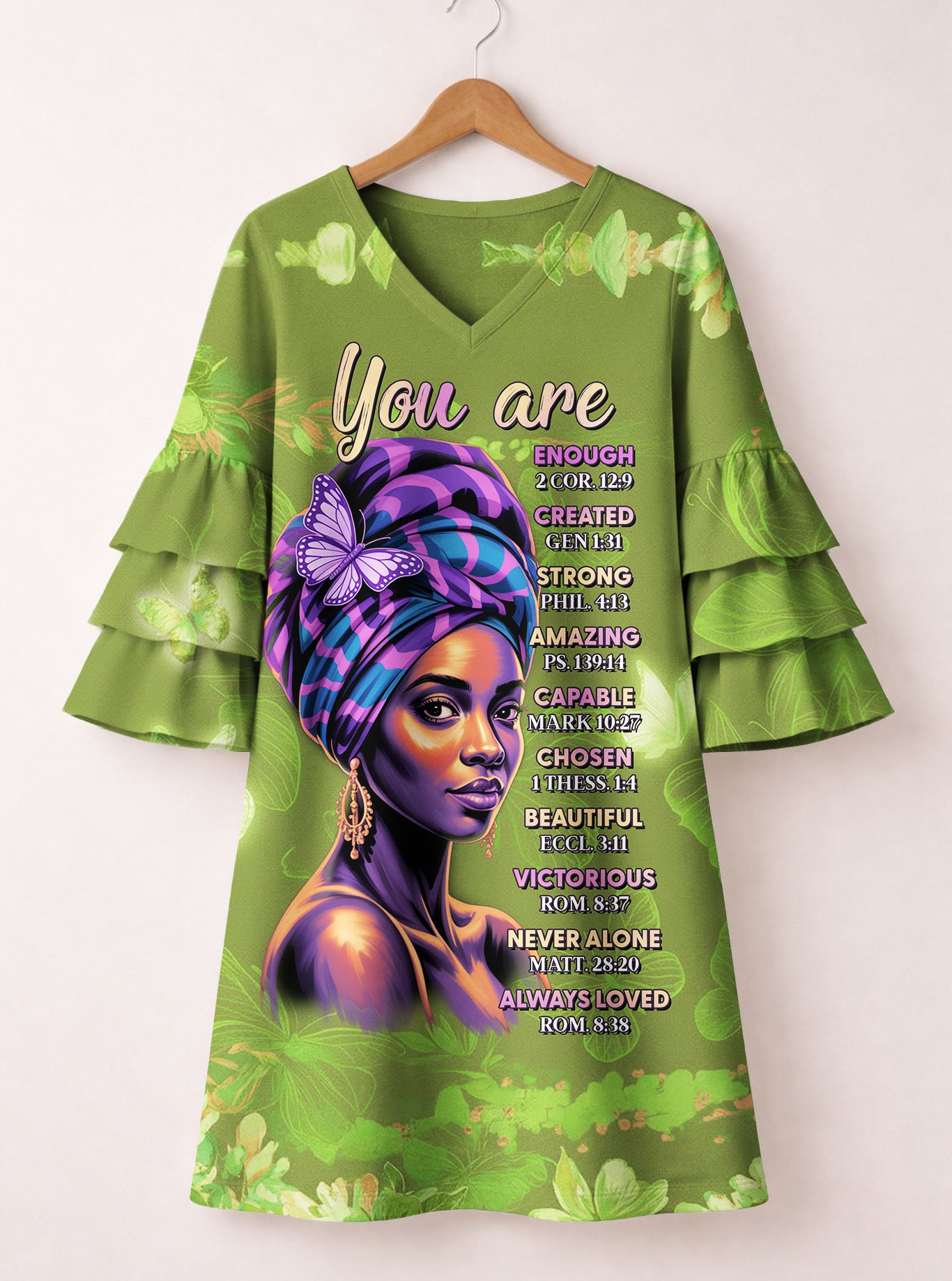 Green Orchid Stacked Ruffle Sleeve Dress