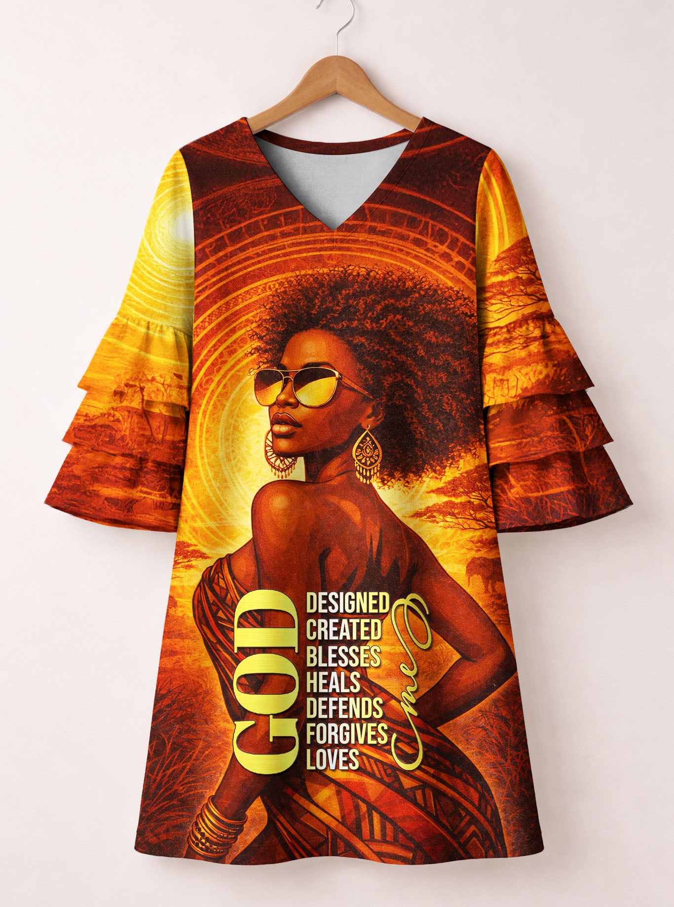 Designed Stacked Ruffle Sleeve Dress