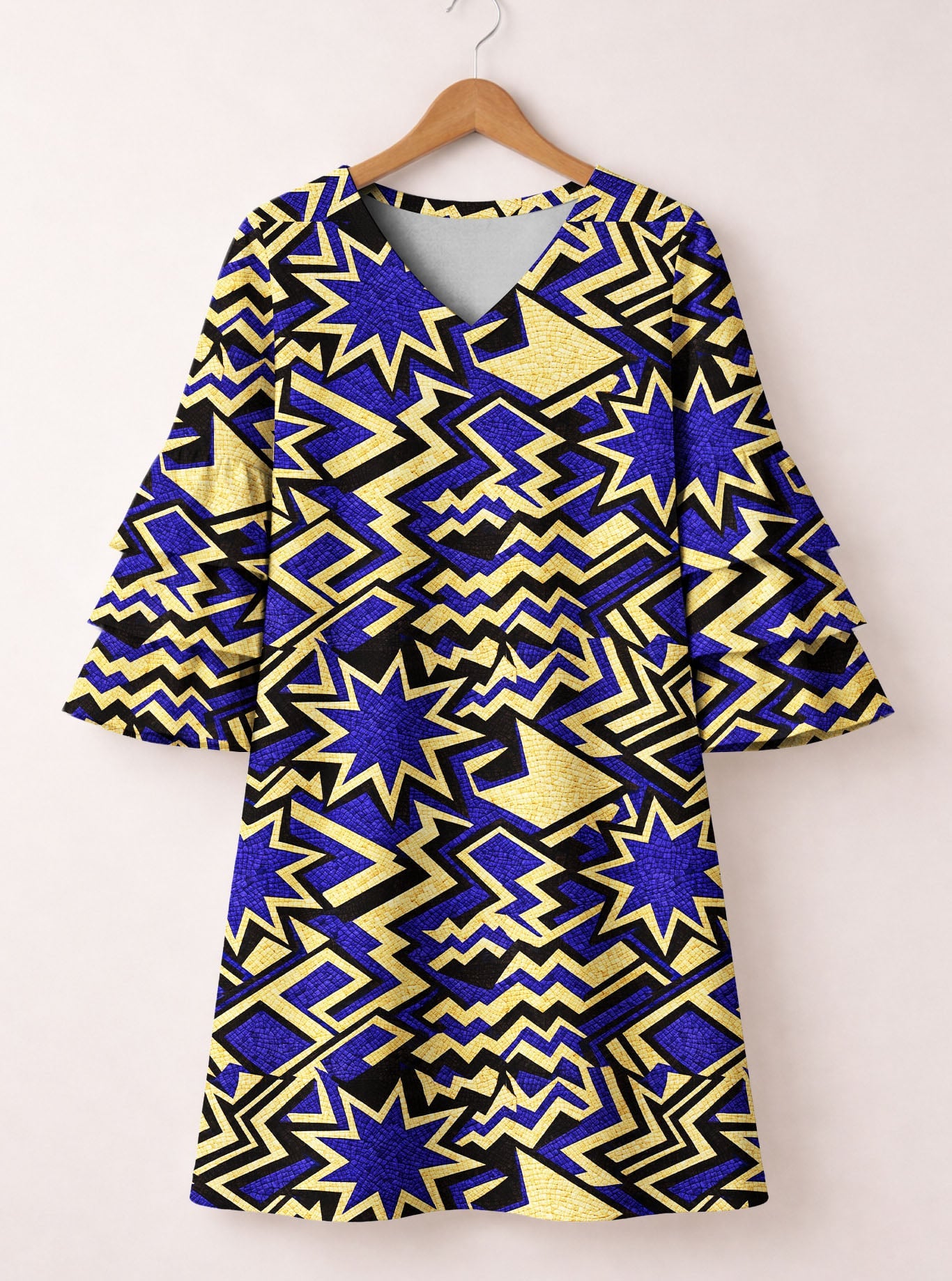Royal Blue Sheba Stacked Ruffle Sleeve Dress