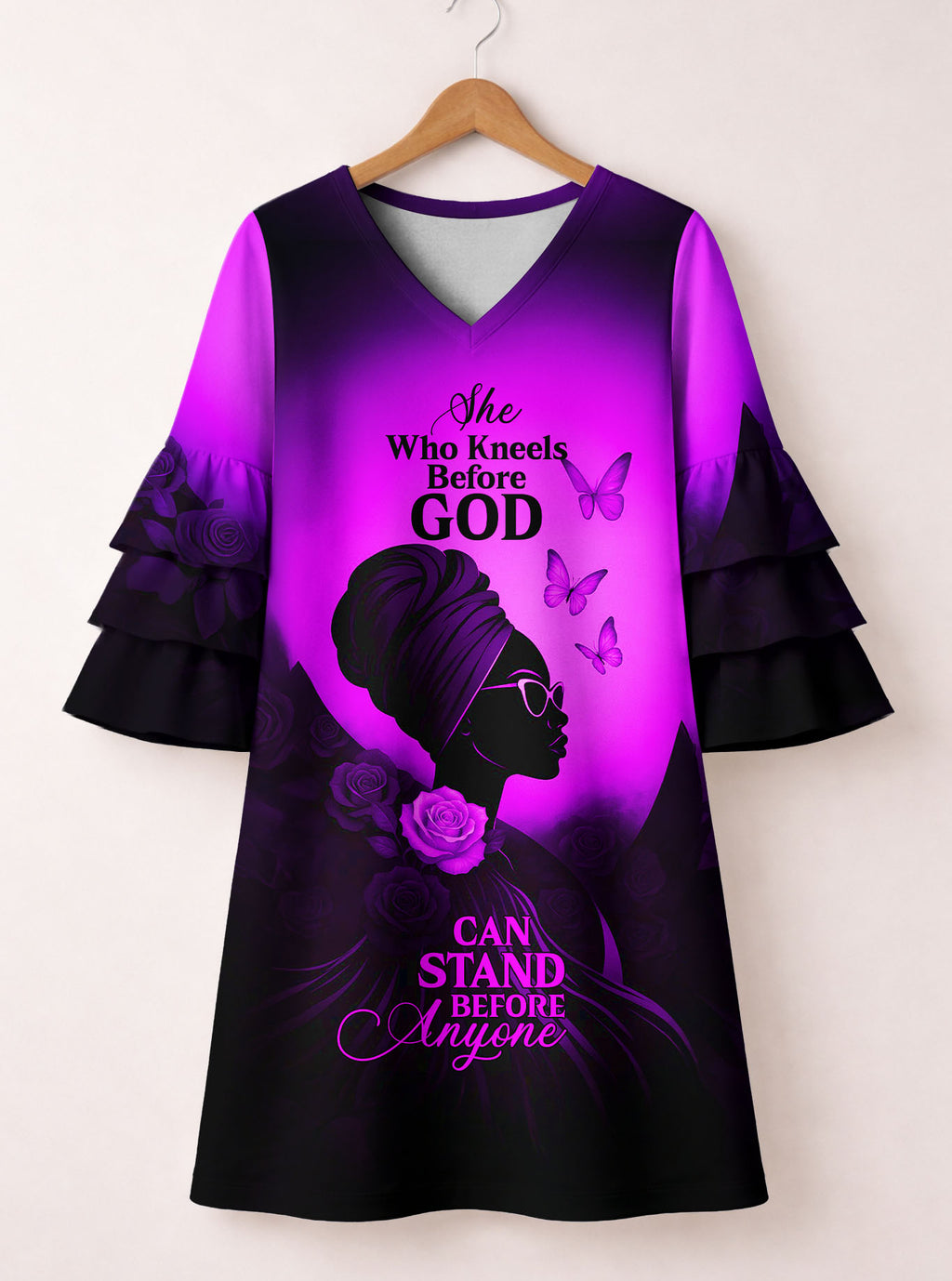 "Selah" Purple Stacked Ruffle Sleeve Dress