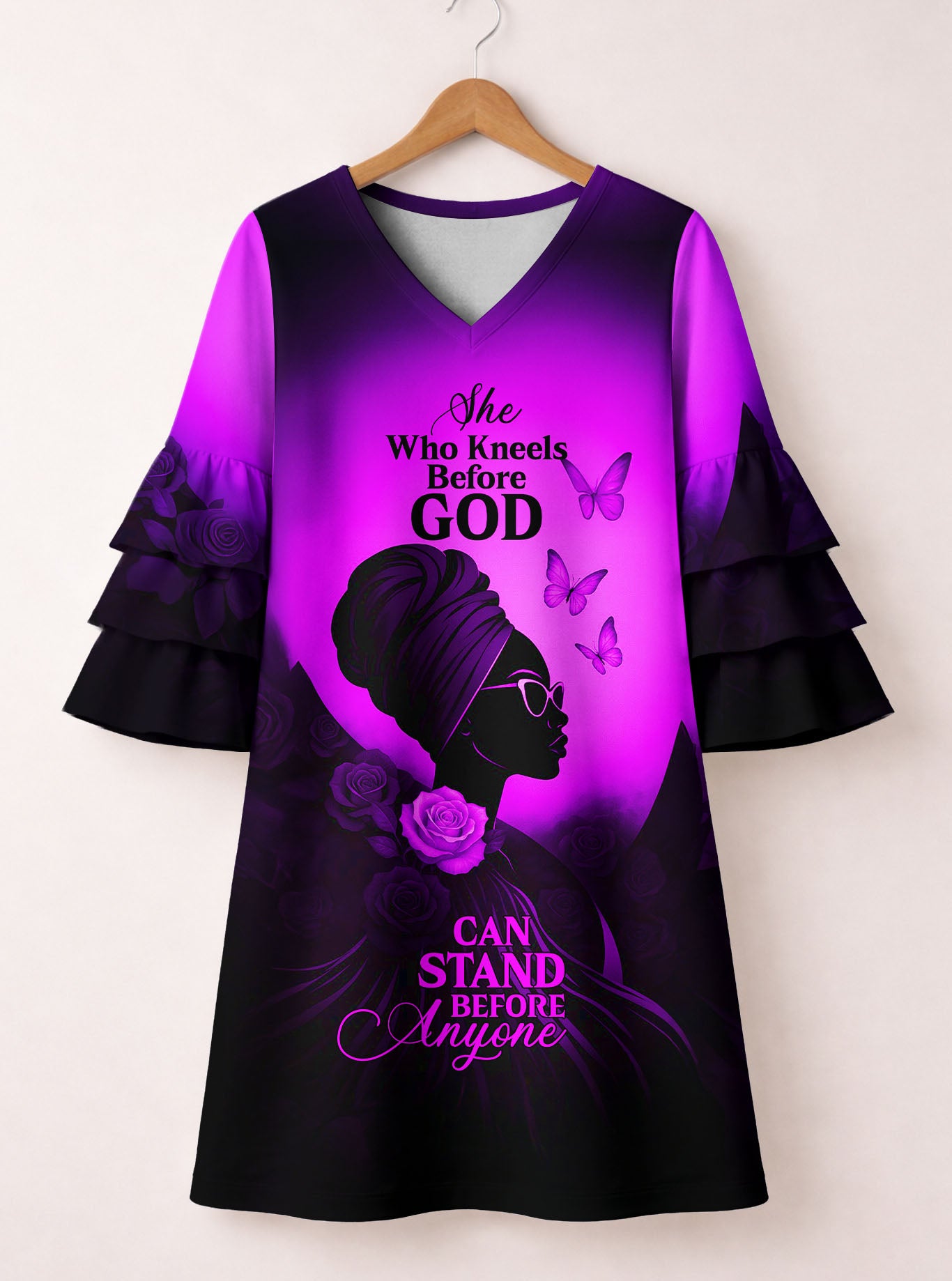 "Selah" Purple Stacked Ruffle Sleeve Dress