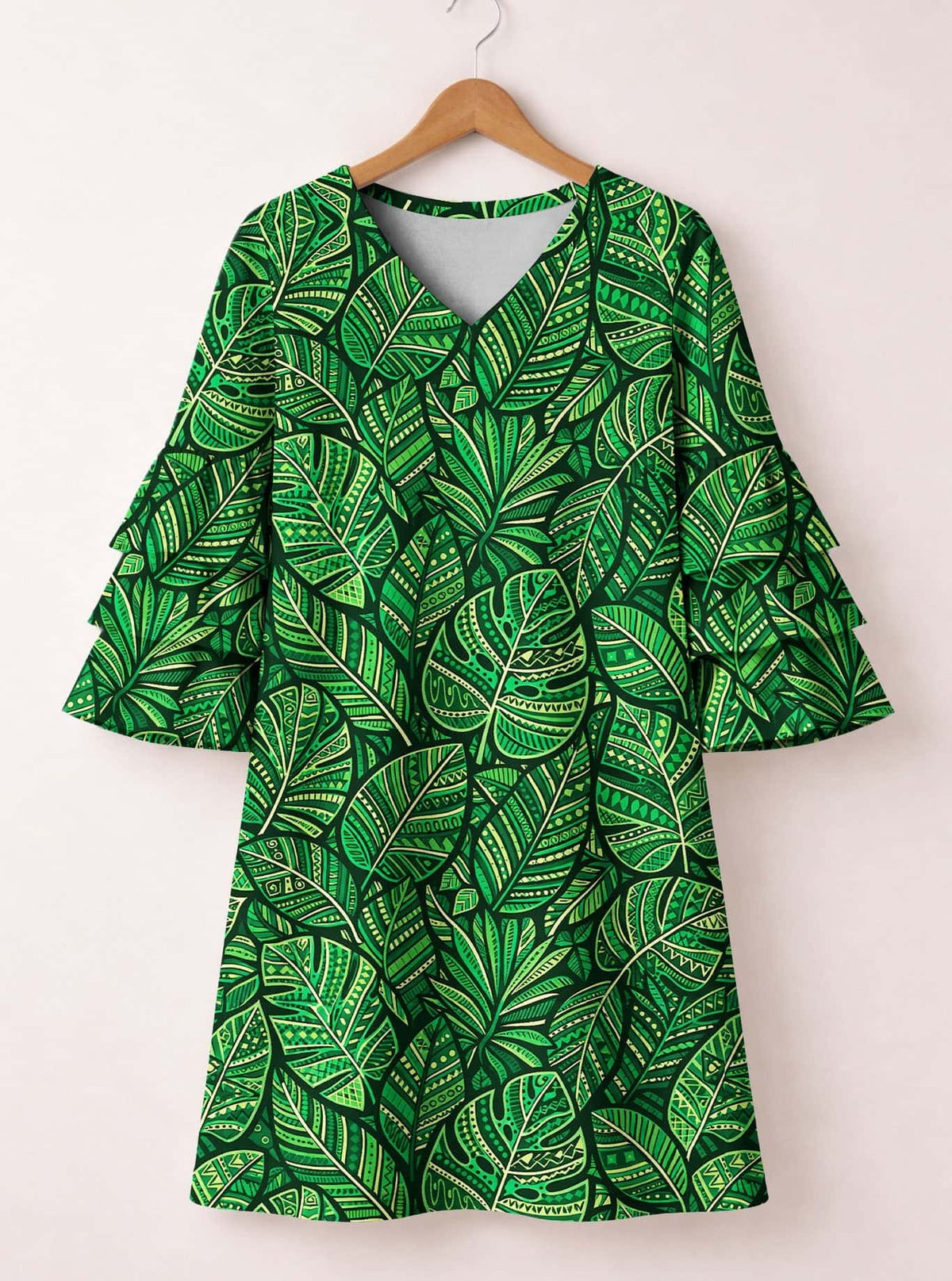 "Asili" Emerald Stacked Ruffle Sleeve Dress