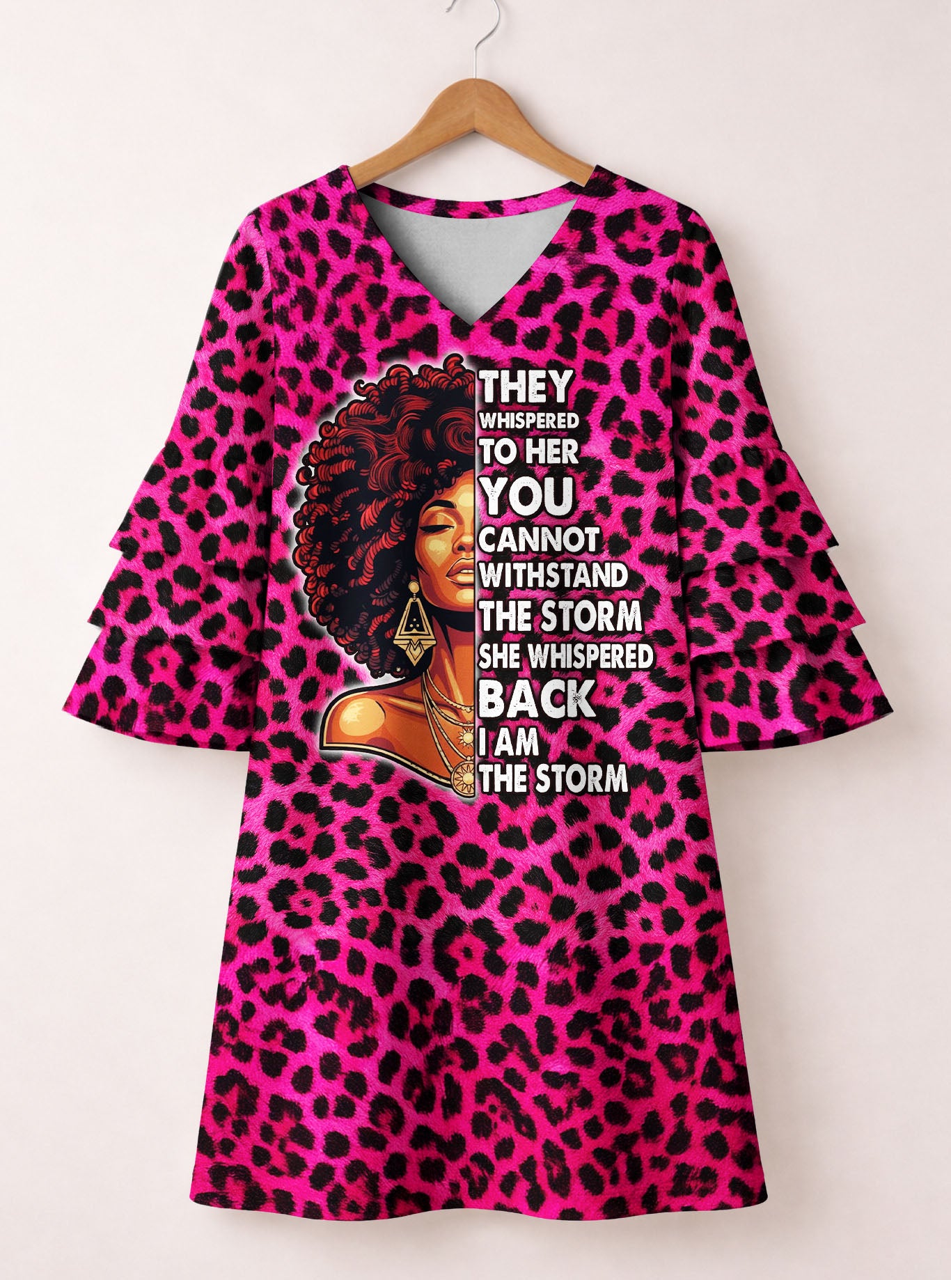 "Unstoppable" Pink Leopard Stacked Ruffle Sleeve Dress