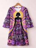 "August Queen Purple Bloom" Stacked Ruffle Sleeve Dress