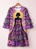 "August Queen Purple Bloom" Stacked Ruffle Sleeve Dress