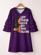 Purple Leopard Stacked Ruffle Sleeve Dress