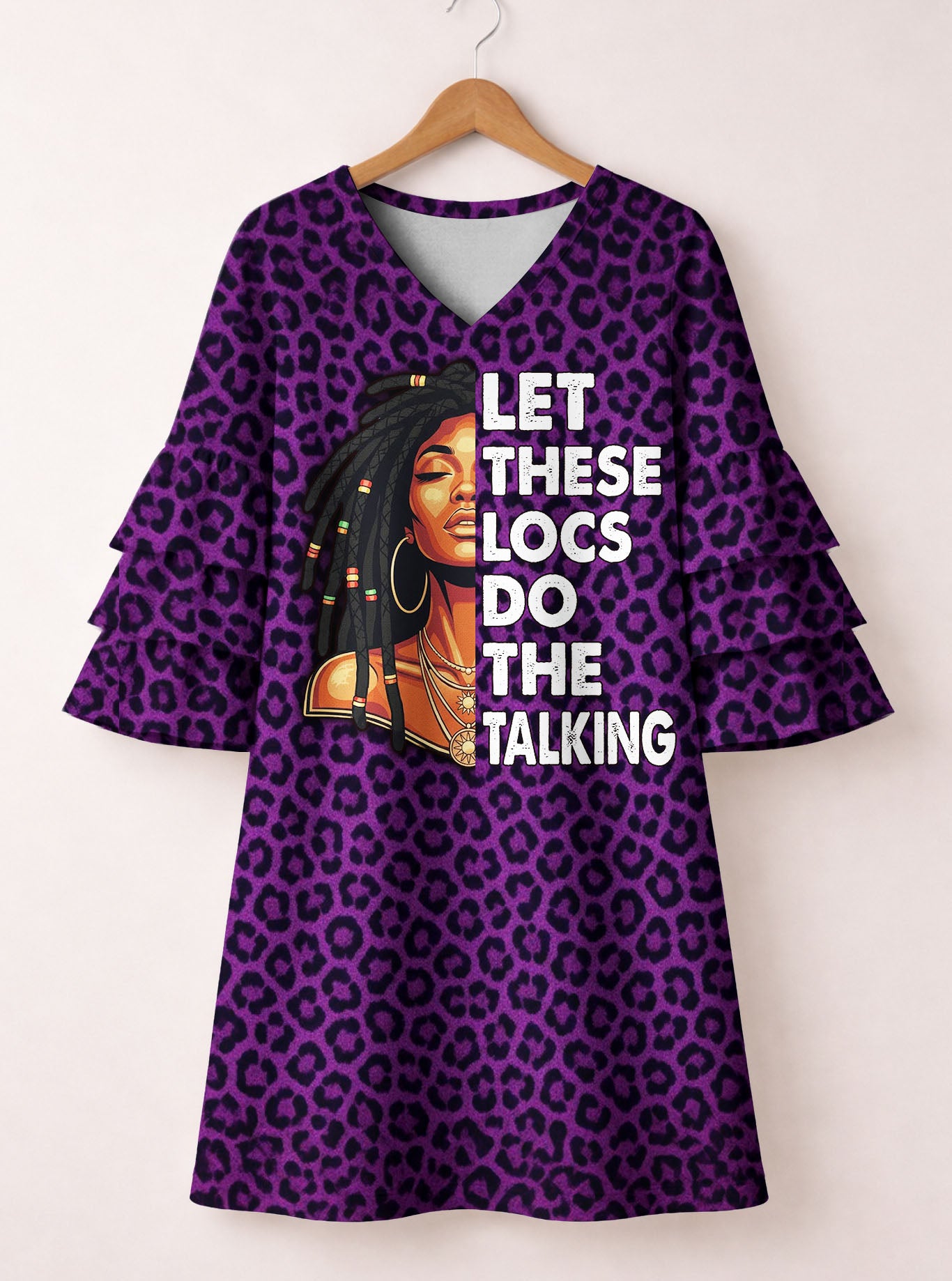 Purple Leopard Stacked Ruffle Sleeve Dress
