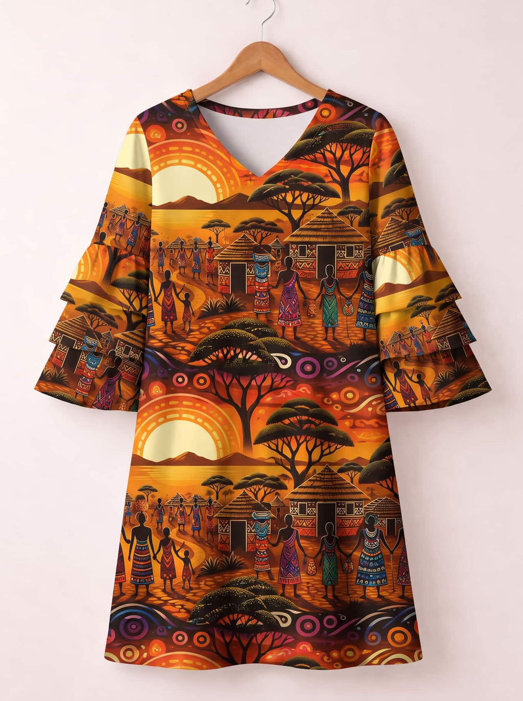 "Kijiji" Stacked Ruffle Sleeve Dress