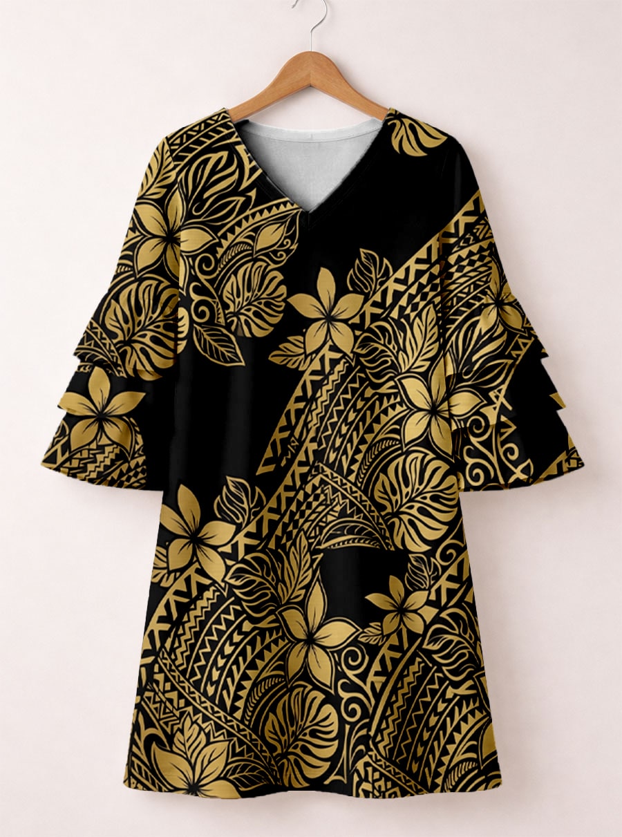 "Pualani" Stacked Ruffle Sleeve Dress