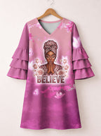 "Imani" Wild Rose Stacked Ruffle Sleeve Dress