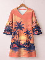 "Machweo" Stacked Ruffle Sleeve Dress