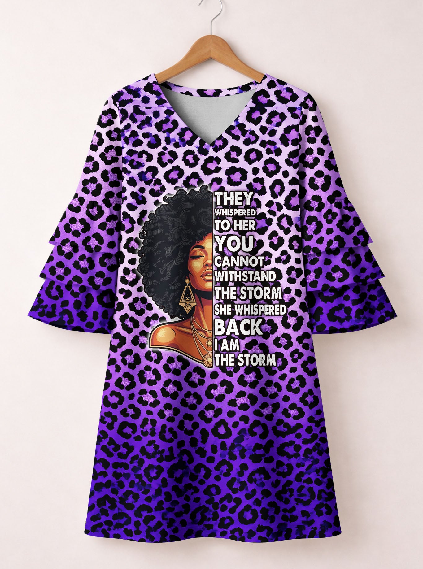 "Unstoppable" Amethyst Leopard Stacked Ruffle Sleeve Dress