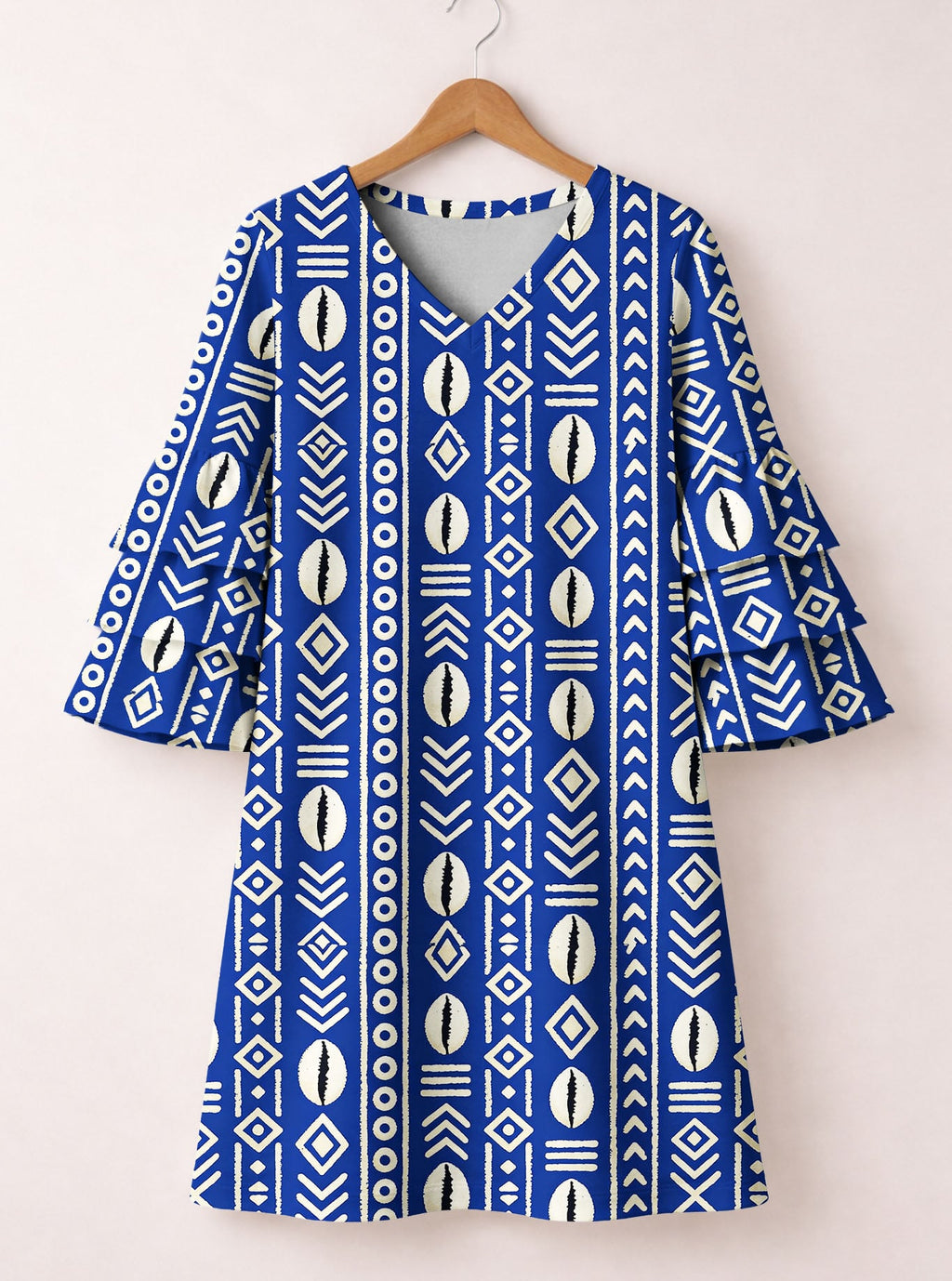 "Oshun" Royal Blue Stacked Ruffle Sleeve Dress