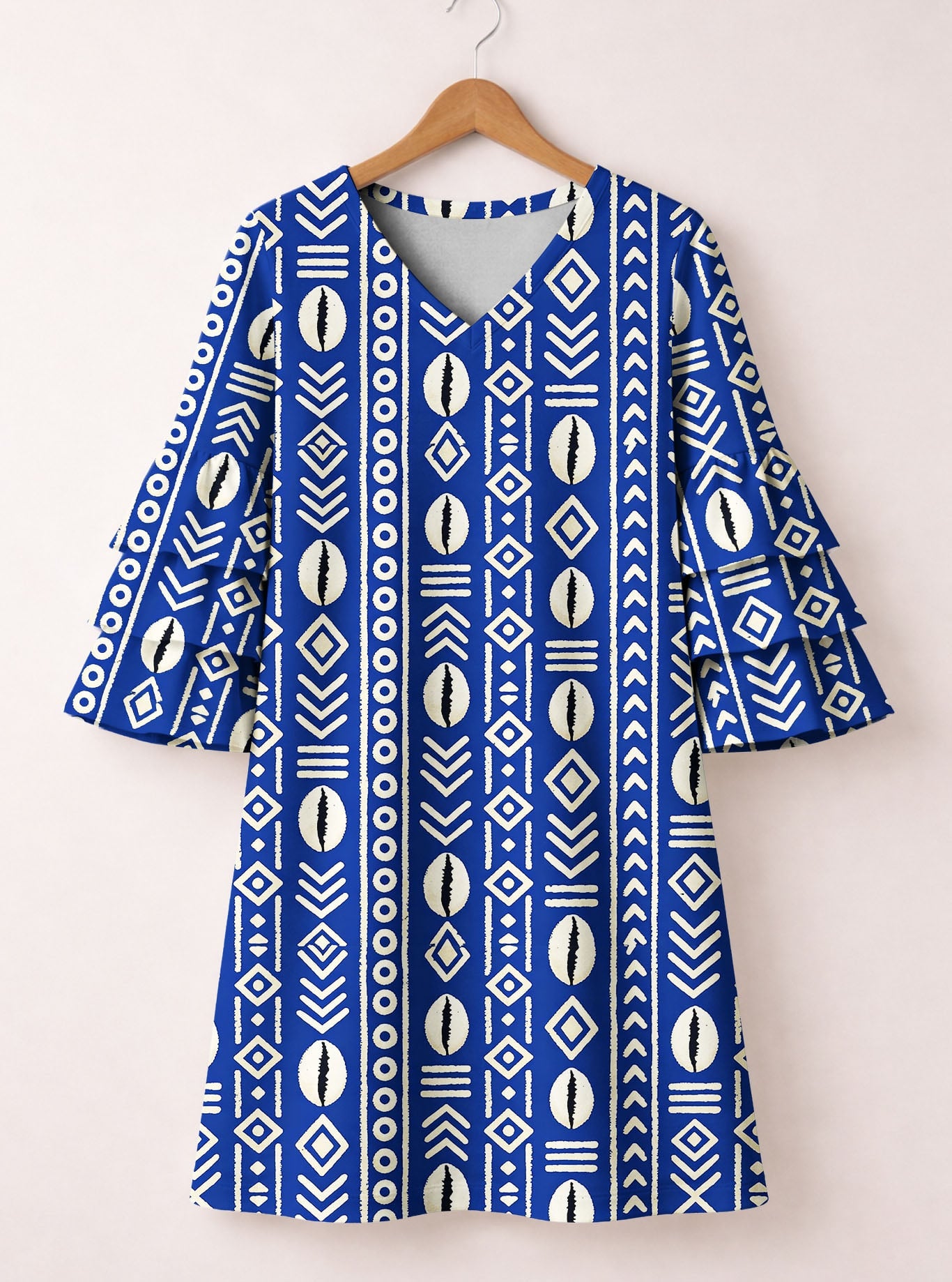 "Oshun" Royal Blue Stacked Ruffle Sleeve Dress