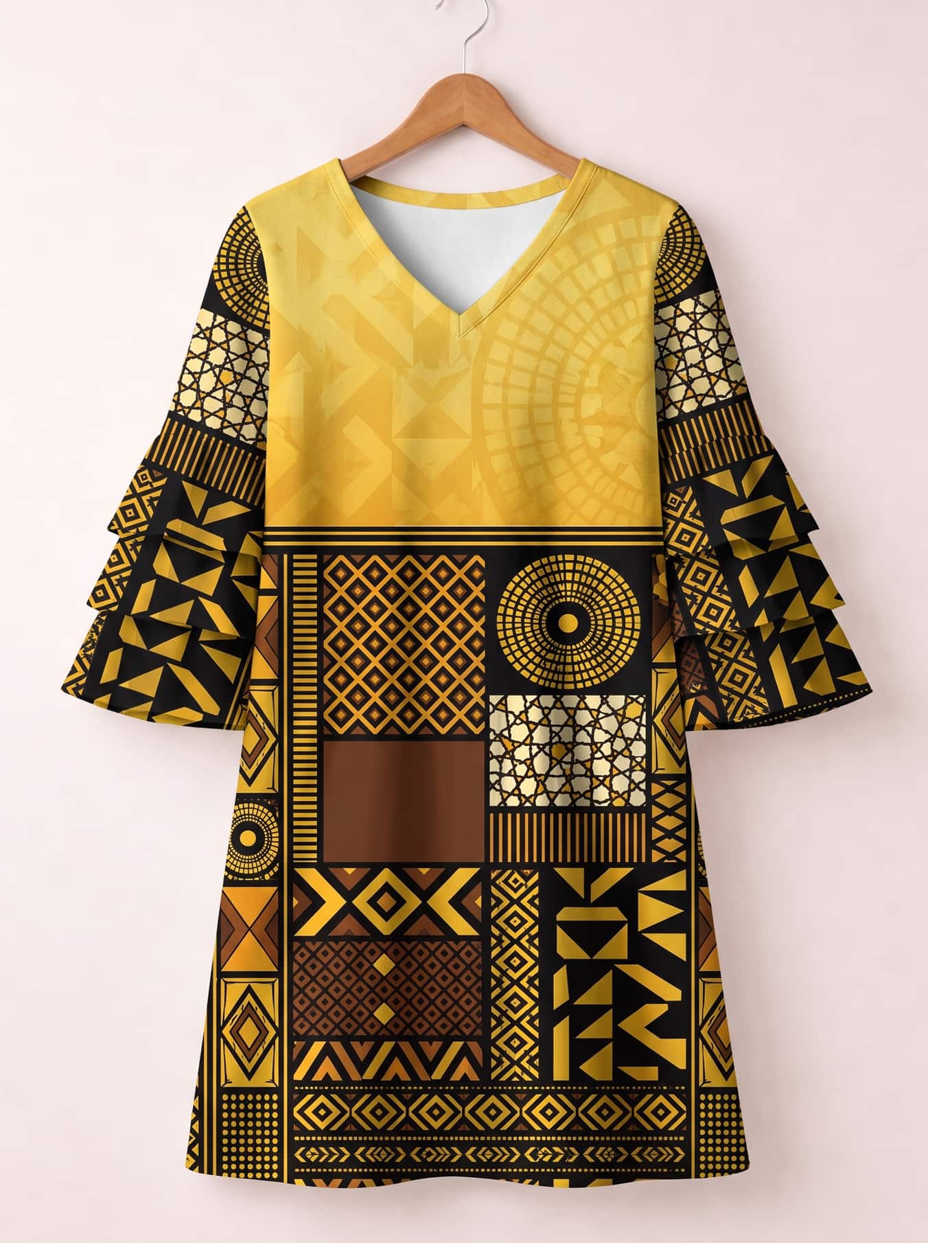 "Manjano" Stacked Ruffle Sleeve Dress