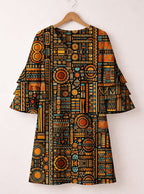Afrocentric Pattern Stacked Ruffle Sleeve Dress