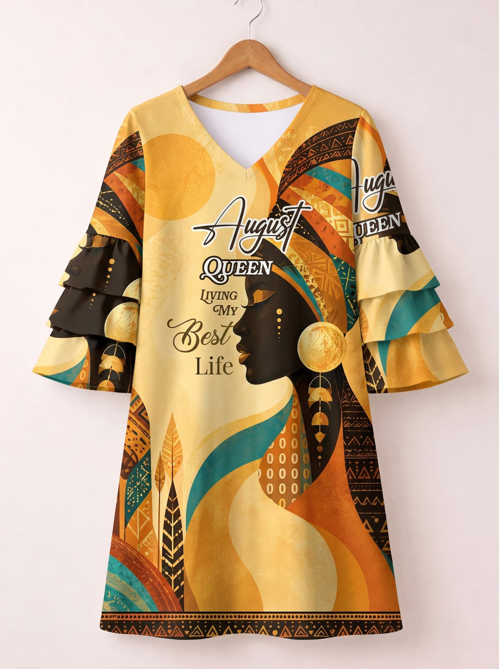 "August Queen Best Life" Stacked Ruffle Sleeve Dress