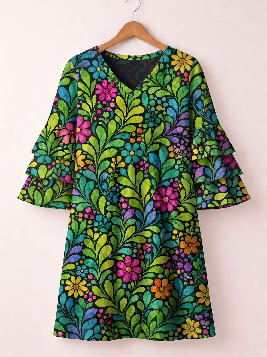 "Zumaridi" Stacked Ruffle Sleeve Dress