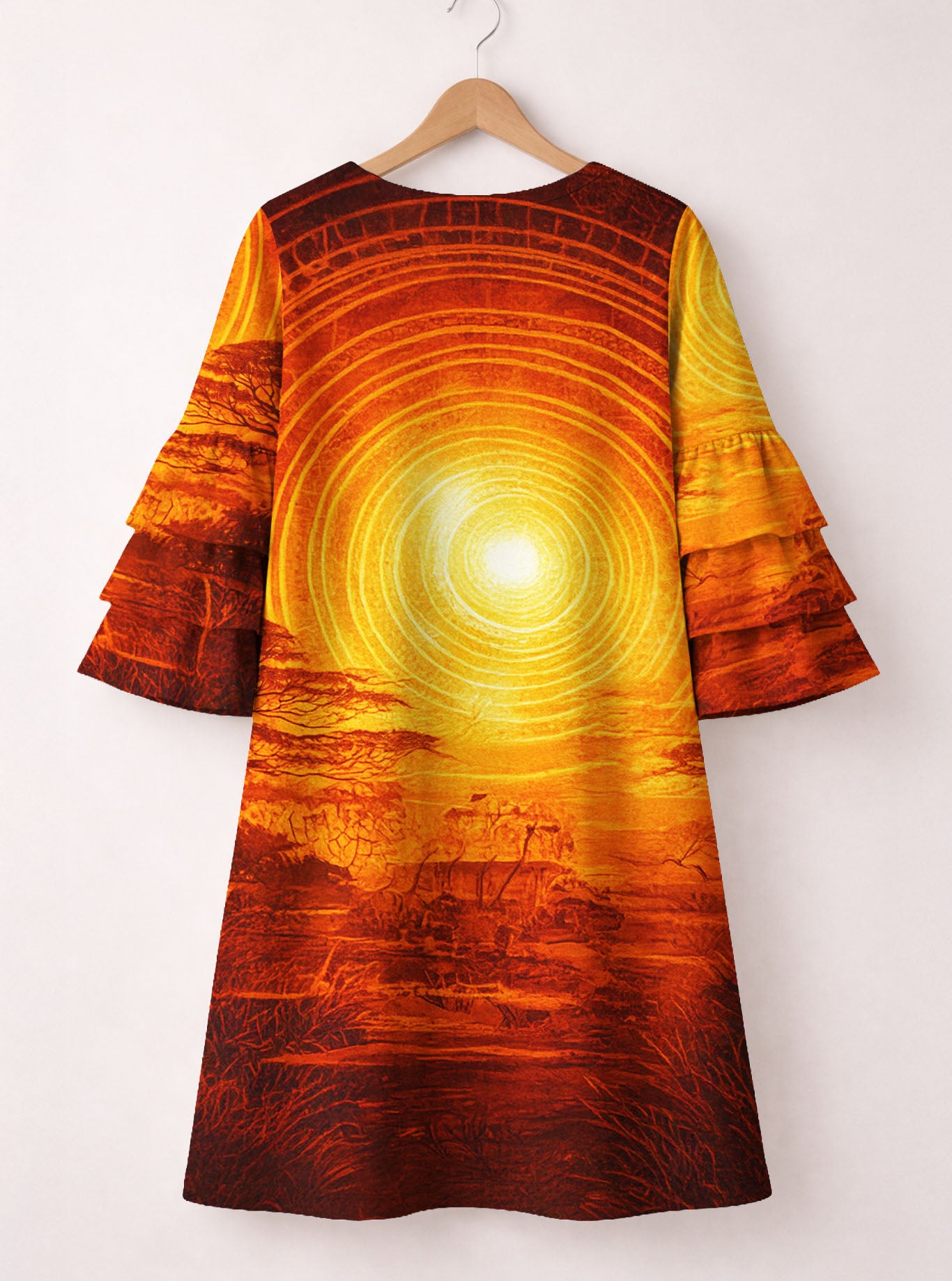 Designed Stacked Ruffle Sleeve Dress