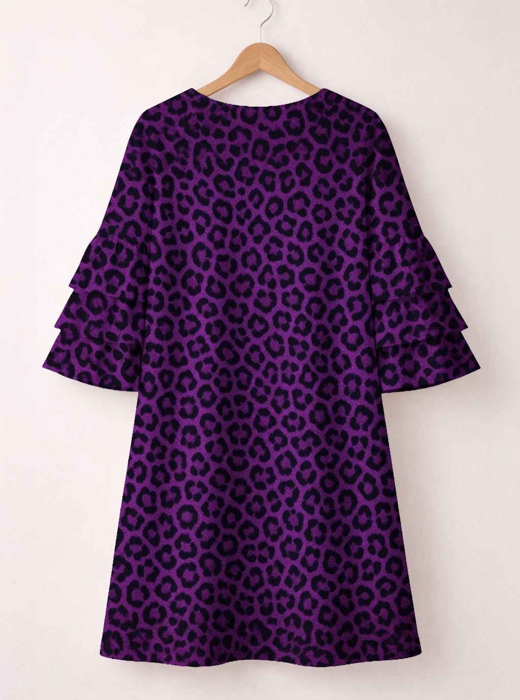 Purple Leopard Stacked Ruffle Sleeve Dress