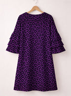Purple Leopard Stacked Ruffle Sleeve Dress