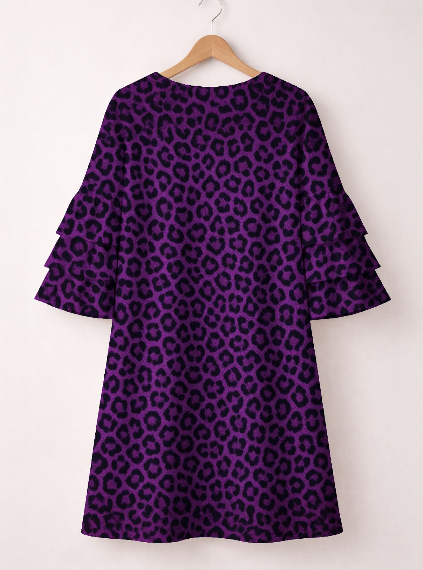 Purple Leopard Stacked Ruffle Sleeve Dress