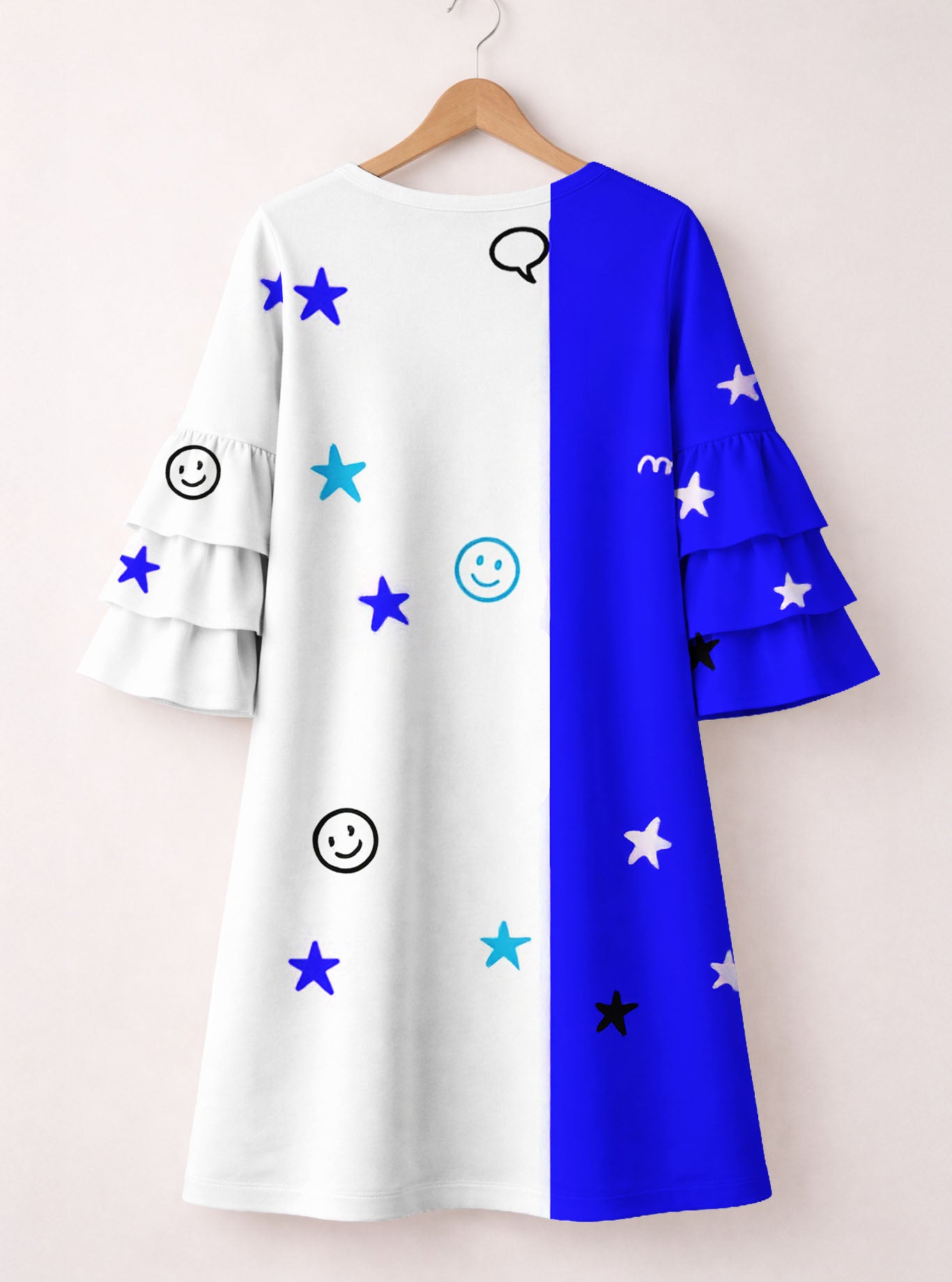 Feeling Blacknificient Blue Stacked Ruffle Sleeve Dress