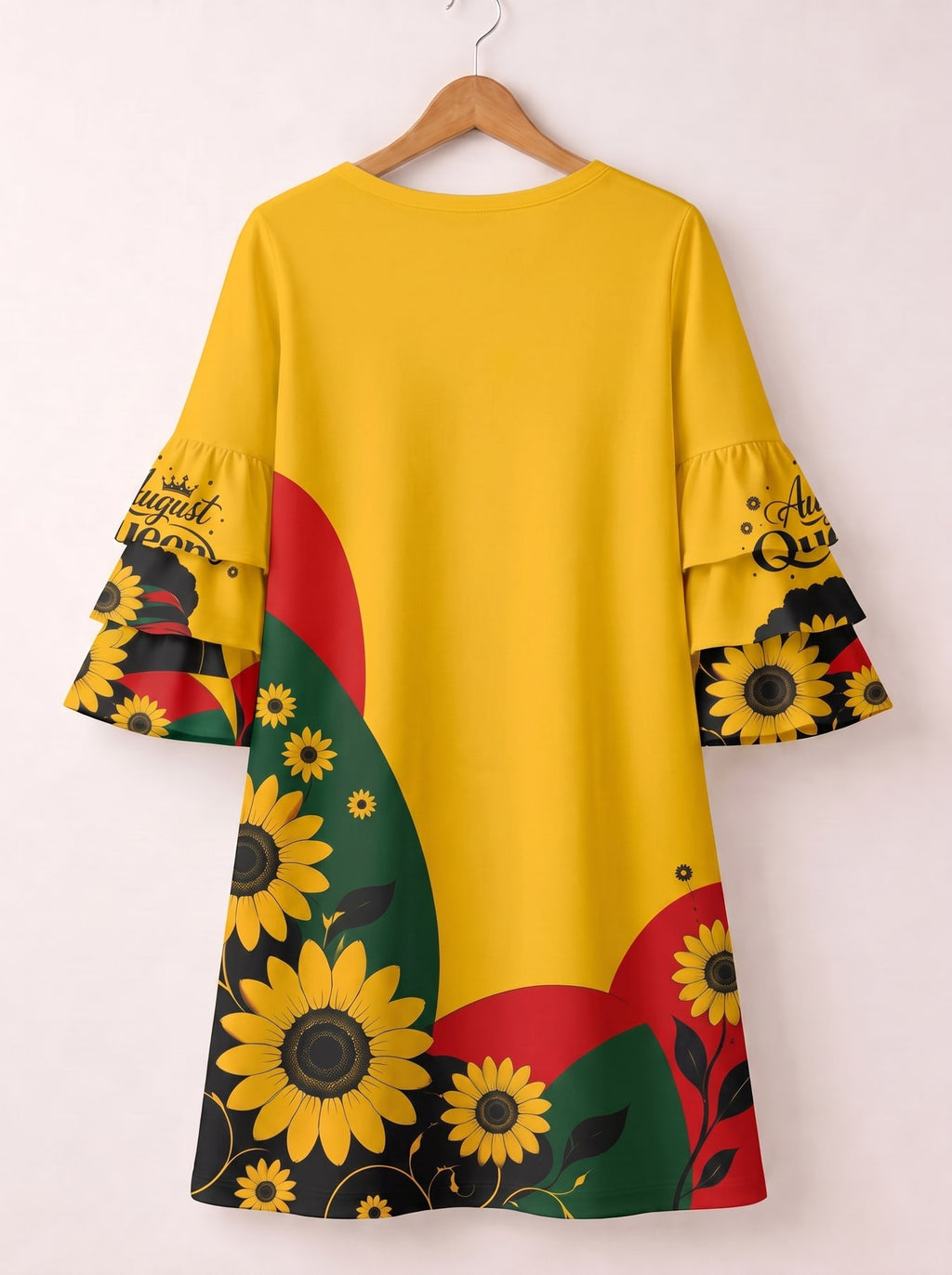 "August Queen Sunflower" Stacked Ruffle Sleeve Dress