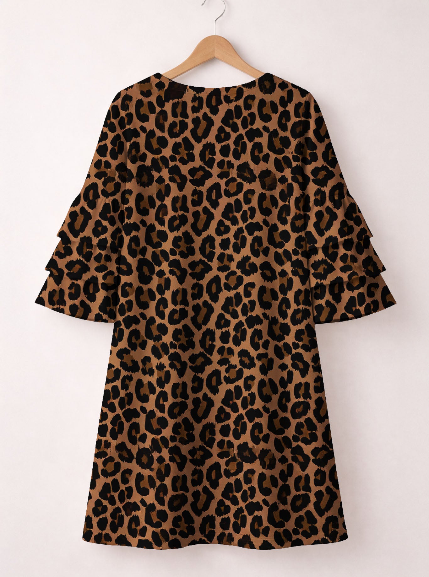 "Unstoppable" Brown Leopard Stacked Ruffle Sleeve Dress