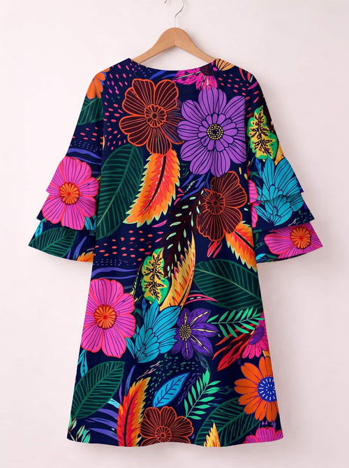 "Bustani" Stacked Ruffle Sleeve Dress