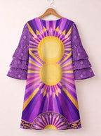 "August Queen Purple Bloom" Stacked Ruffle Sleeve Dress