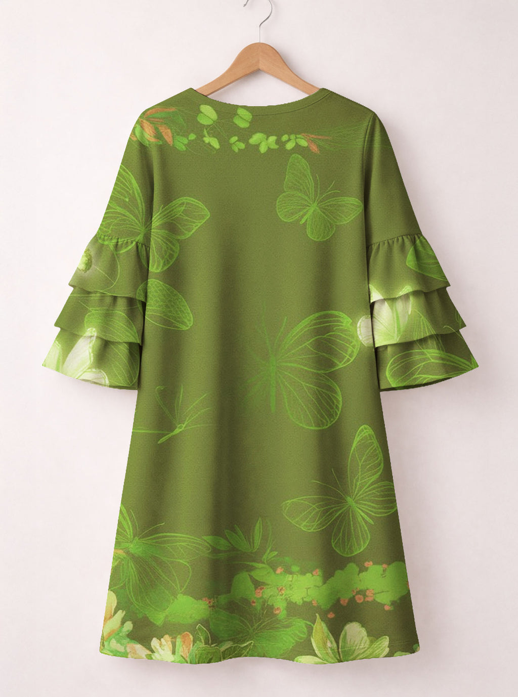 Green Orchid Stacked Ruffle Sleeve Dress