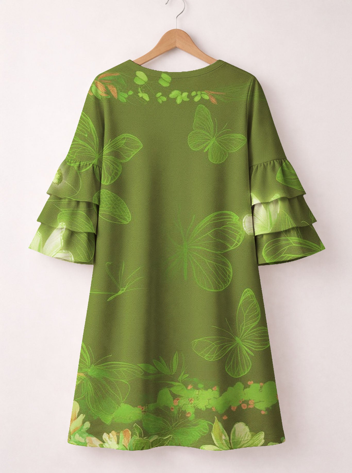 Green Orchid Stacked Ruffle Sleeve Dress