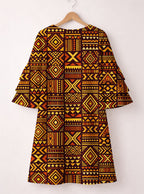 Mudcloth Stacked Ruffle Sleeve Dress