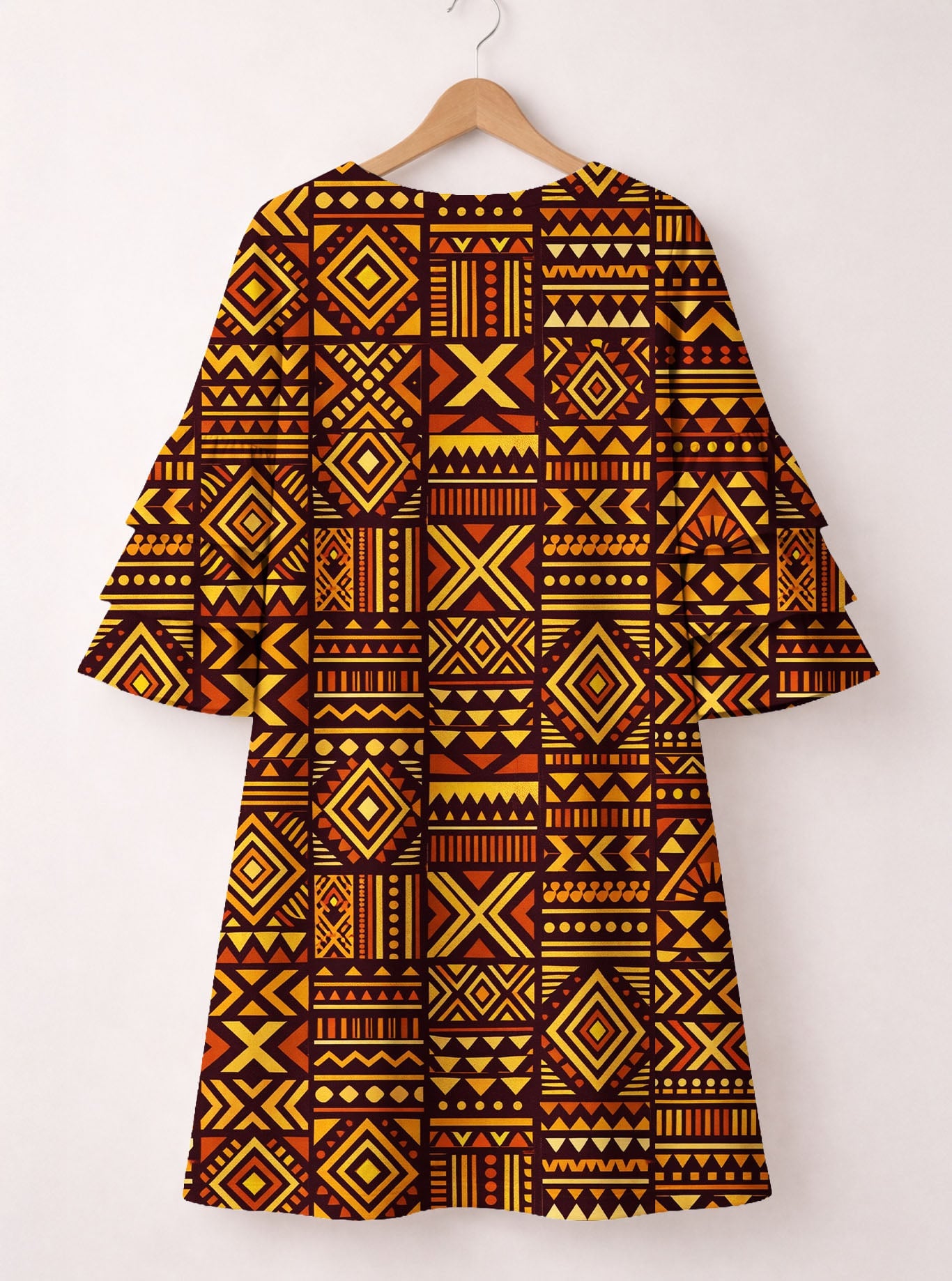 Mudcloth Stacked Ruffle Sleeve Dress