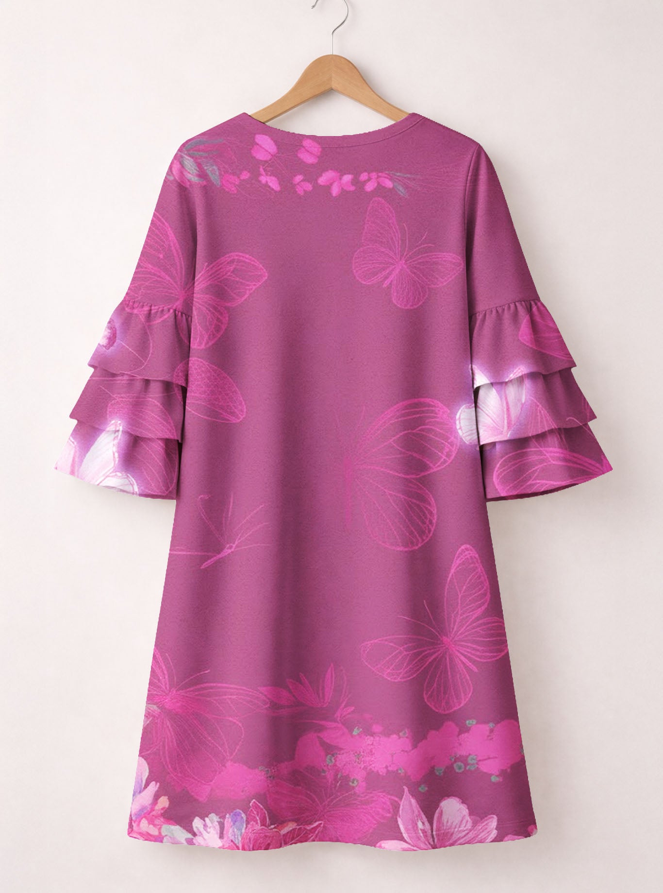 Pink Orchid Stacked Ruffle Sleeve Dress