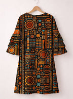 Afrocentric Pattern Stacked Ruffle Sleeve Dress