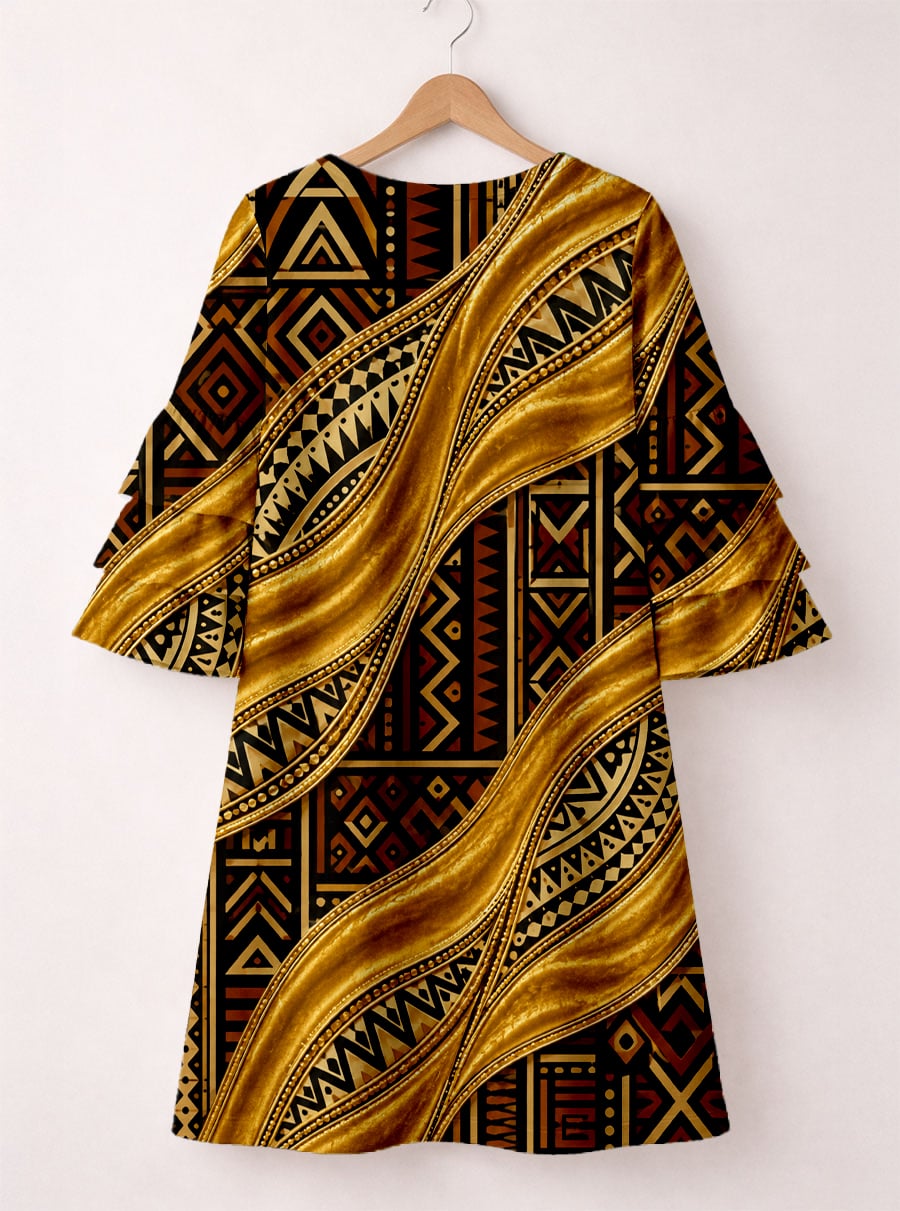 "Kahiko" Stacked Ruffle Sleeve Dress
