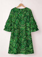 "Asili" Emerald Stacked Ruffle Sleeve Dress Promo