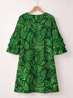 "Asili" Emerald Stacked Ruffle Sleeve Dress Promo