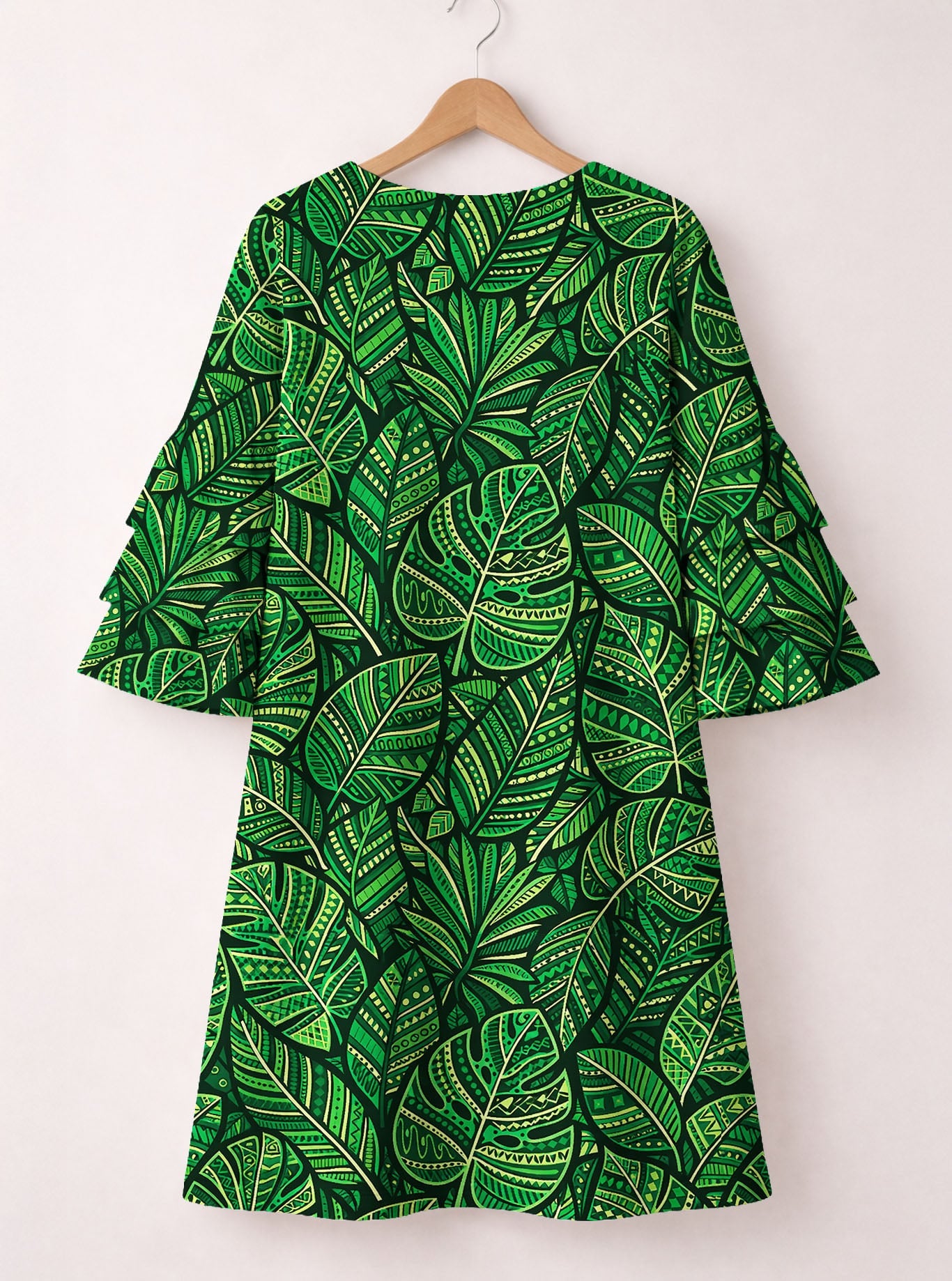 "Asili" Emerald Stacked Ruffle Sleeve Dress
