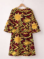 Burgundy Sheba Stacked Ruffle Sleeve Dress